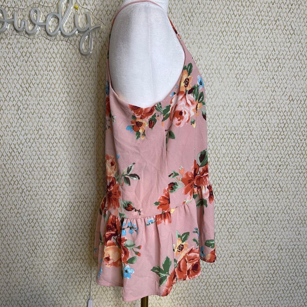 How Very Loved Pink Floral Loose Fit Ruffle Hem Racer Back Tank Top Size S - Picture 4 of 8